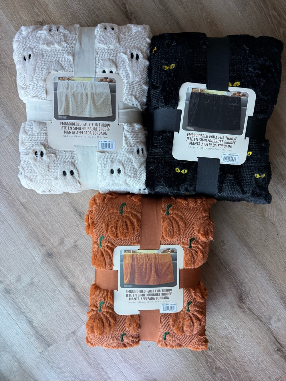 Embroidered Faux Fur Throw - White, Black, Orange